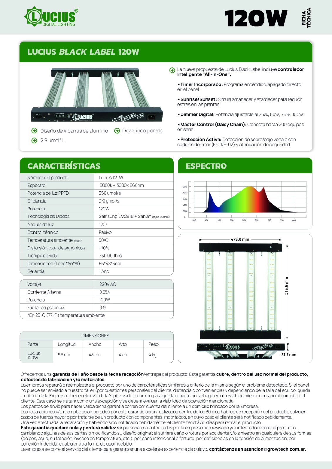 Lucius 120w panel led parrilla growtech - Image 4